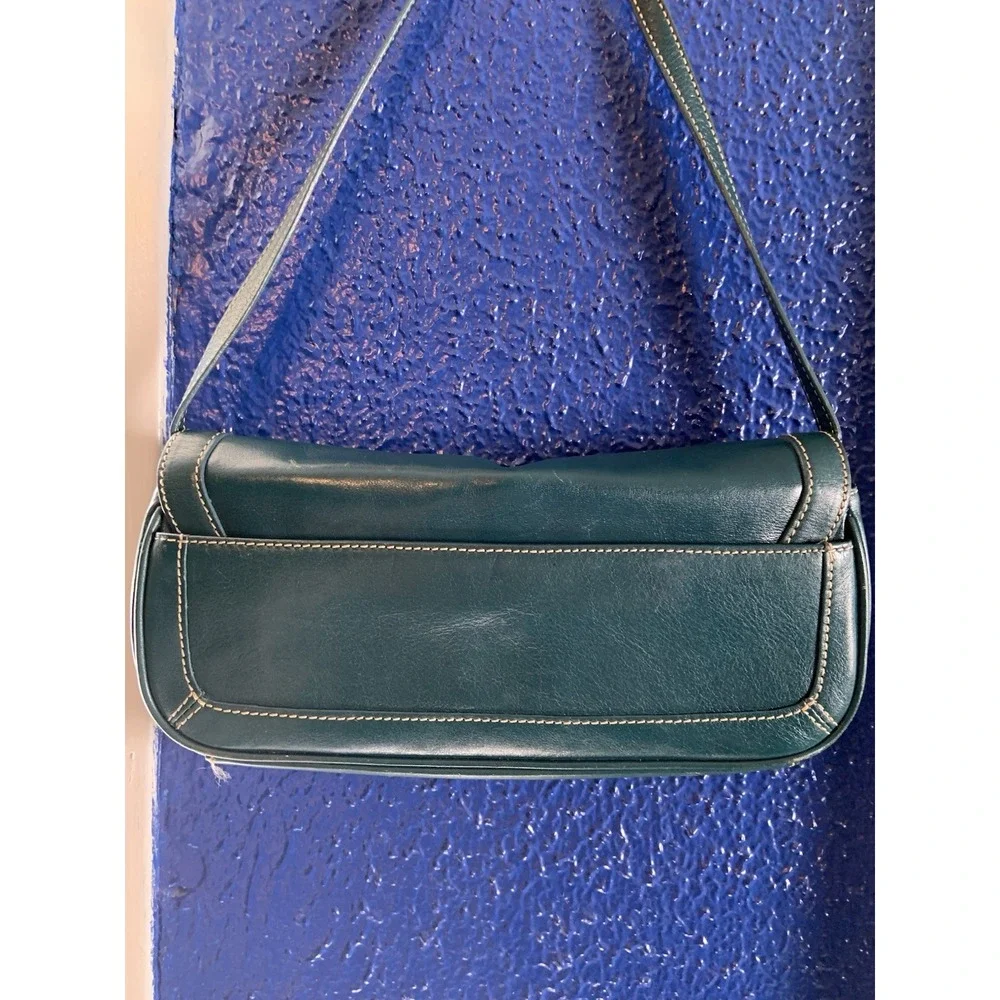 Vintage Nordstrom Y2K Green Teal Genuine Leather Shoulder Handle Bag Purse